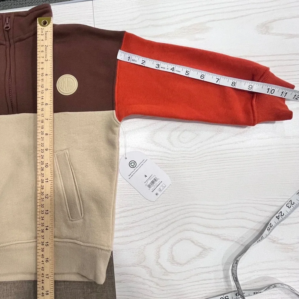Quarter Zip Pullover‎ Kids Size 4 Brown Tan Orange Colorblock Fleece Gorpcore